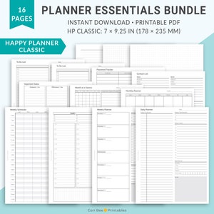 Happy Planner Printable Inserts, Classic Happy Planner Inserts, Planner Essentials Bundle, Daily Planner, Weekly, Monthly, Yearly Planner