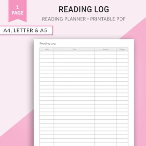 Reading Log, Reading Journal, Book Journal, Reading Tracker, Reading List, Book Wishlist, Review, Printable Planner Inserts | A4 Letter A5