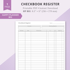 Inserciones imprimibles de Big Happy Planner, inserciones de Big Happy Planner, inserciones de HP grandes, registro de chequera, rastreador de cheques, rastreador de chequera, cheque