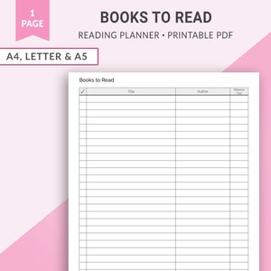 Rastreador de libros para leer, Diario de lectura, Registro de lectura, Diario de libros, Rastreador de lectura, Lista de lectura, Inserciones de planificador imprimibles / A4 Carta A5