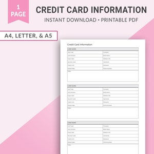 Rastreador de información de tarjetas de crédito, Planificador financiero, Planificador de presupuestos, Finanzas imprimibles, Inserciones de planificador imprimibles, Negocios / A4 A5 y Carta