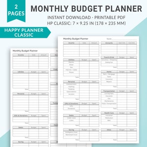 Happy Planner Printable Inserts, Classic Happy Planner Inserts, Monthly Budget Planner, Financial Planner, Budget Planner, Finance Tracker