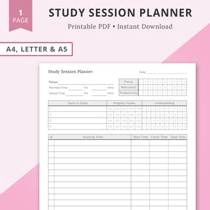 Könnte beinhalten: Ein druckbarer Studienplaner mit Abschnitten für Fokus, Lerninhalte, Fortschrittsverfolgung und Verständnis. Der Planer bietet Platz für die Aufzeichnung von Startzeit, Endzeit und Gesamtzeit des Lernens.