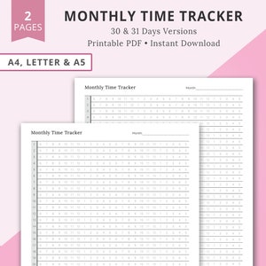 Monthly Time Tracker Printable, Monthly 24 Hour Tracker, Daily Tracker, Work Time Log, Study Log, Productivity Planner, Time Manager