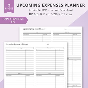 Inserciones imprimibles de Big Happy Planner, inserciones de Big Happy Planner, inserciones de HP grandes, rastreador de gastos, planificador de gastos mensuales, rastreador mensual