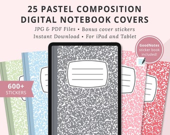 Pastel Composition Notebook Covers, Pastel Composition Book Covers, Digital Composition Planner Covers, Pastel Portrait Digital Covers