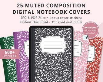 Muted Composition Notebook Covers, Muted Composition Book Covers, Digital Composition Planner Covers, Muted Palette, iPad Portrait Covers