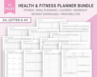 Fitness Planner, Health Planner, Meal Planner, Fitness Tracker, Fitness Journal, Health Tracker, Health Planner, Exercise Tracker, Inserts