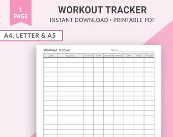 Workout Tracker Printable, Workout Log, Workout Planner, Fitness Planner, Fitness Log, Fitness Tracker, Exercise Tracker | A4 Letter A5