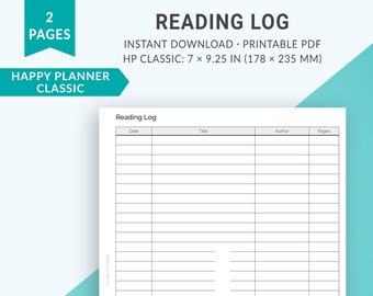 Happy Planner Printable Inserts, Classic Happy Planner Inserts, Reading Planner, Book Planner, Reading Tracker, Book Tracker, Reading Log