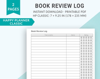 Happy Planner Printable Inserts, Classic Happy Planner Insert, Reading Planner, Book Planner, Reading Tracker, Book Tracker, Book Review Log