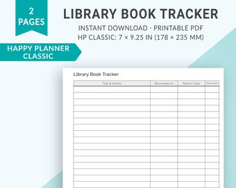 Happy Planner Printable Inserts, Classic Happy Planner Inserts, Reading Planner, Book Planner, Reading Tracker, Library Book Tracker Insert