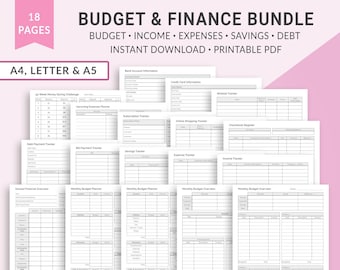 Haushaltsplaner Bundle, Budget Planer Bundle, Finanplaner, Financ Tracker, Finanziell Tracker,Schulden Einsparungen Ausgaben Einkommen Bundle