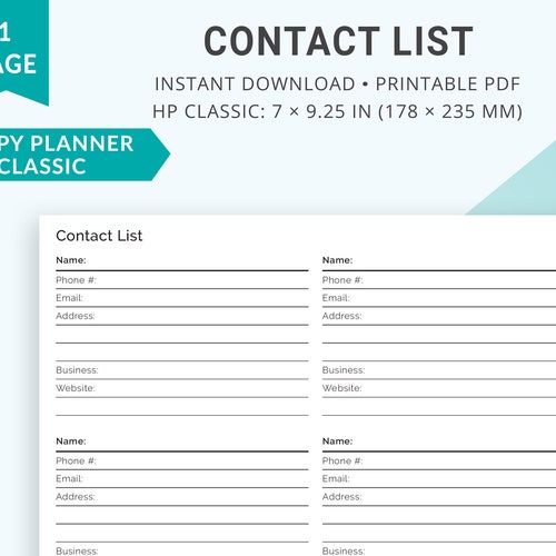 Happy Planner Address Book Contacts Printable Classic Happy Etsy