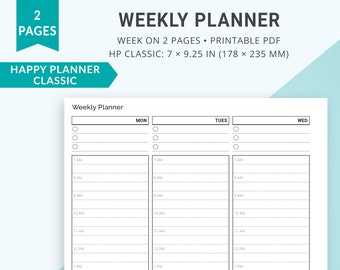 Inserciones imprimibles de Happy Planner, Inserciones clásicas de Happy Planner, Inserción de planificador semanal, Imprimible semanal sin fecha, Semana en 2 páginas, Wo2P, CHP