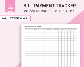 Bill Payment Tracker, Financial Tracker, Finance Planner, Budget Planner, Debt Planner, Spending Tracker, Savings Tracker | A4 Letter A5