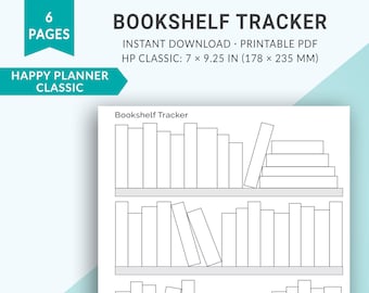 Happy Planner Printable Inserts, Classic Happy Planner Inserts, Bookshelf Tracker, Reading Planner, Book Journal, Reading Journal, Book Log