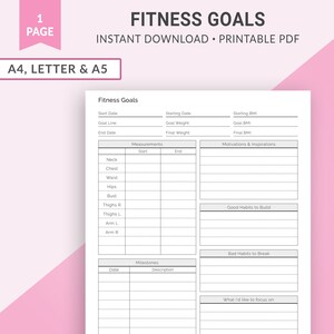 Fitness Goals, Fitness Tracker, Health Tracker, Exercise Tracker, Fitness Journal, Fitness Planner, Exercise Planner, Workout | A4 Letter A5