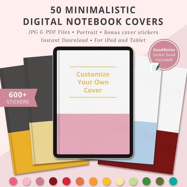Minimalistic Digital Notebook Covers, Simple Digital Covers GoodNotes, Digital Planner Covers, Light and Dark Covers, Rainbow Covers, Solid