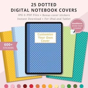 Dotted Digital Notebook Covers, Digital Planner Covers, Portrait Covers, Dotted Grid Covers, Customizable Digital Covers, Digital Stickers