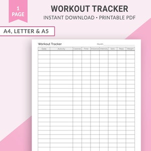 Workout Tracker Printable, Workout Log, Workout Planner, Fitness Planner, Fitness Log, Fitness Tracker, Exercise Tracker | A4 Letter A5