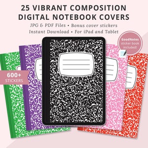 Vibrant Composition Notebook Digital Covers, Composition Book Covers, Portrait GoodNotes Planner Covers, Colorful Palette, Vibrant Covers
