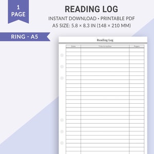 A5 Reading Log, Reading Planner, Book, Planner, Reading Journal, Book Journal, Reading Tracker, Book Tracker, Printable A5 Planner Inserts