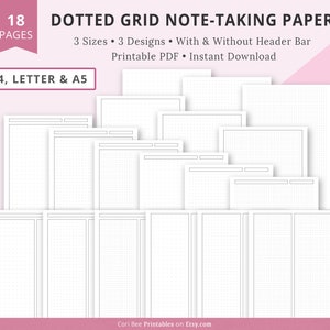 Papel de cuadrícula punteada, papel de nota de cuadrícula de puntos imprimible, papel de cuaderno de cuadrícula de puntos, papel de cuadrícula imprimible, papel de diario de balas, punteado digital
