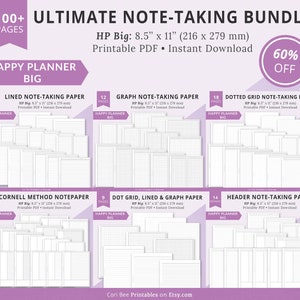 Big Happy Planner Template, Printable Happy Planner Insert, Dotted Grid Paper Template, Graph Template, Lined Note, Cornell Method Notepaper