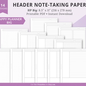Big Happy Planner Template, Printable Happy Planner Insert, Header Template, Graph Paper Digital, Lined Paper Template, Dotted Grid Page
