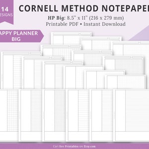 Big Happy Planner Inserts, Happy Planner Printable, Happy Planner Notes, Cornell Notes, Cornell Notepaper, Cornell Inserts, Cornell Template