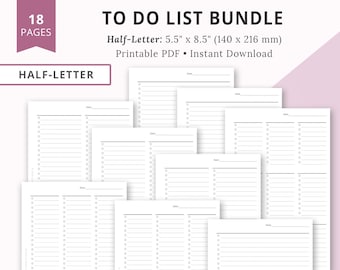 Blank Checklist Bundle, Blank To Do List Template, Printable To Do List, Printable Lists, Checklist Template, Half-Letter, Half Size, Letter