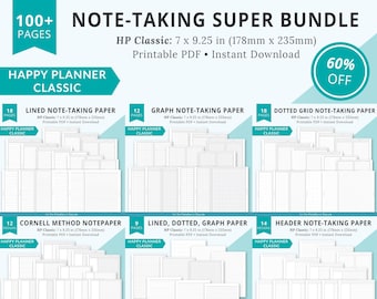 Inserciones de Happy Planner, Plantilla clásica de Happy Planner, Plantilla de papel de cuadrícula punteada, Plantilla de gráfico, Plantilla forrada, Papel de notas del método Cornell
