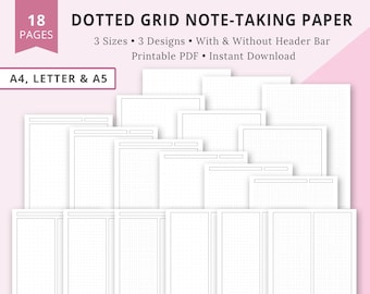 Dotted Grid Paper, Printable Dotted Grid Note Paper, Dotted Grid Notebook Paper, Printable Grid Paper, Bullet Journal Paper, Digital Dotted