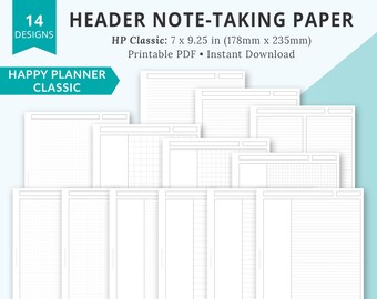 Inserciones de Happy Planner, inserciones imprimibles clásicas de Happy Planner, plantilla de encabezado, papel cuadriculado digital, plantilla de papel rayado, página de cuadrícula de puntos