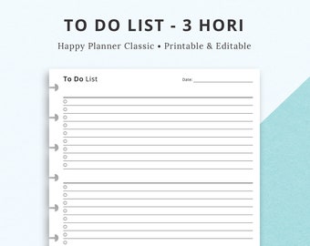 Liste de tâches modifiable, encart imprimable Happy Planner, Happy Planner classique imprimable, encart Happy Planner, modèle de liste de contrôle, liste des tâches