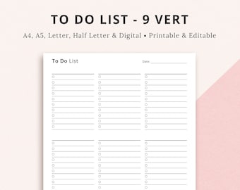 Editable To Do List Printable Planner Insert PDF, Fillable PDF, Printable PDF Task List, Fillable Printable Daily Tasks | A4 A5 Letter Half