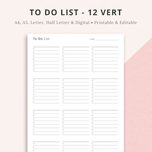Editable To Do List PDF, Editable Planner Insert PDF, Fillable PDF, Checklist Template, Task List Template, Weekly List | A4 A5 Letter Half