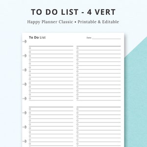 Lista de tarefas editável Happy Planner Classic modelo para impressão, planejador de produtividade, planejador editável, inserção de planejador feliz, planejador de trabalho