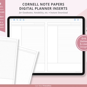 GoodNotes Digital Planner Insert, Cornell Paper, Cornell Method, Cornell Notes, iPad Digital Notebook, iPad Pro Digital, Notebook Template
