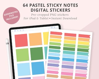 Adesivos digitais de notas adesivas pastel, pacote de 64 adesivos de planejador, planejador digital de notabilidade GoodNotes, adesivos GoodNotes, adesivos para iPad