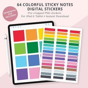 Colorful Sticky Notes Digital Stickers, Precropped Stickers, Precropped digital stickers, Goodnotes stickers, Digital Notebook, iPad Planner
