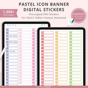 Pastel Icon Banner Goodnotes Digital Stickers, iPad Planner Stickers, Icon Banner Stickers, Icon Stickers, Icon Label Stickers, Writable