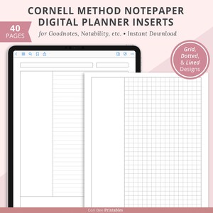 Goodnotes Digital Planner, Digital Notepaper, Digital Cornell Notes, Digital Paper, Digital Planner Insert, Lined Grid Dotted Cornell Insert