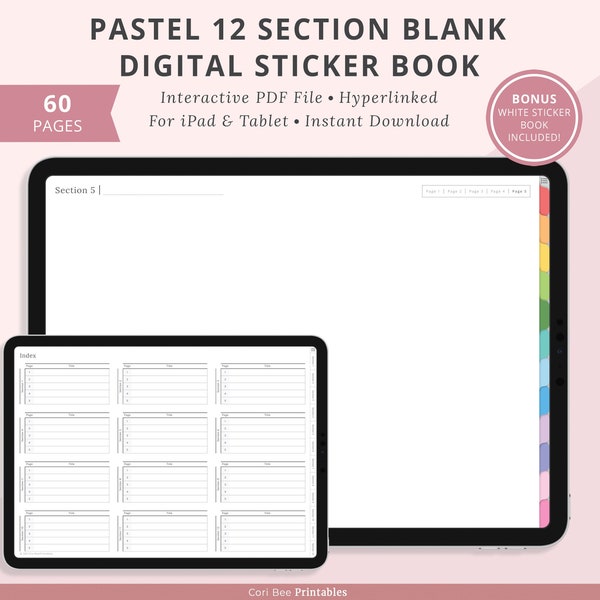 Blank Digital Sticker Book, GoodNotes Digital Planner Stickers, Blank Sticker Book, iPad Sticker Book, Digital iPad Stickers, 12 Sections