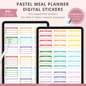 Goodnotes Digital Planner Stickers, Pastel Digital Stickers, iPad Stickers, Meal Planner Stickers, Food Stickers, Meal Tracker Stickers