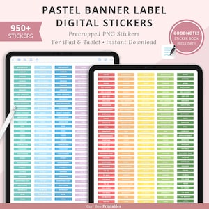 Stickers numériques pour étiquette de bannière, Stickers organisationnels, Étiquettes numériques, Étiquettes autocollantes, Stickers numériques Goodnotes, Stickers agenda pastel
