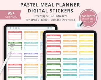 Goodnotes Pegatinas del planificador digital, pegatinas digitales pastel, pegatinas para iPad, pegatinas del planificador de comidas, pegatinas de alimentos, pegatinas de seguimiento de comidas