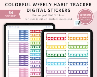 Habit Tracker Digital Planner Stickers, Habit Tracker Stickers, Weekly Habit Tracker, Goodnotes Digital Stickers, iPad Stickers, Colorful