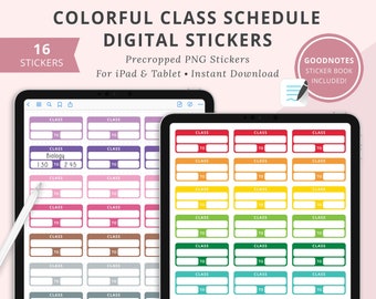 Colorful Class Schedule Digital Stickers, Goodnotes iPad Planner Stickers, Class Schedule Stickers, Class Schedule Tracker Stickers, Time